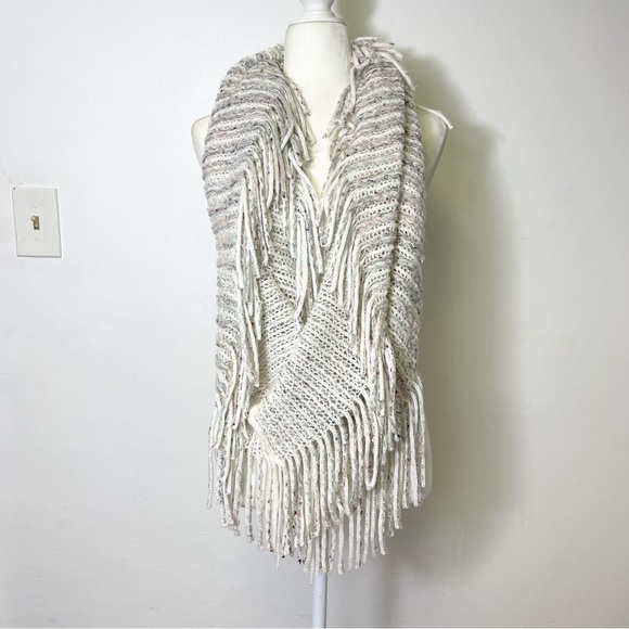 Infinity Scarf Stripes Beige Knited Fringe Bohemian Oversized Wrap - Picture 13 of 14